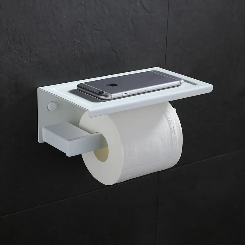 High Quality Toilet Paper Holder SUS304 Stainless Steel Bathroom Holder Storage Shelf Matte White Finish--