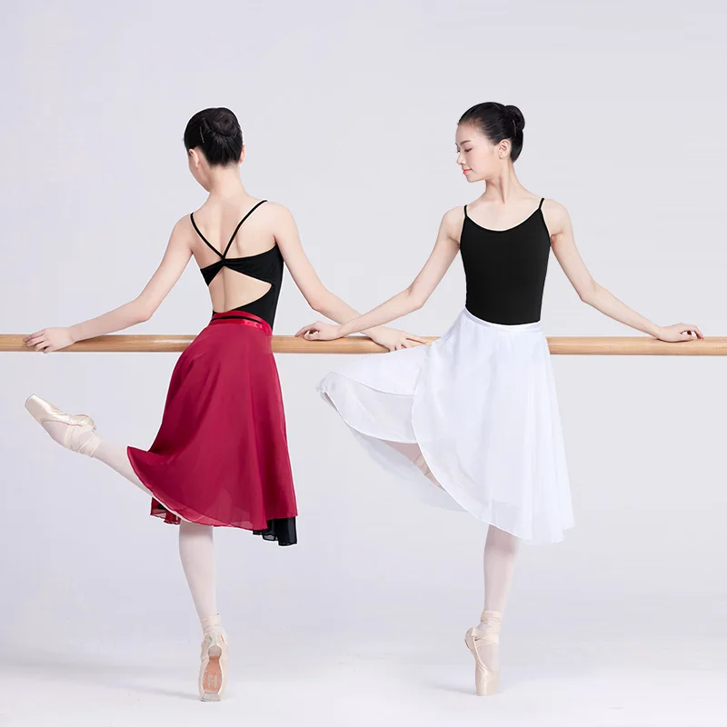 Long Wrap Ballet Skirt Women Lyrical Chiffon Ballet Dress 2 Layers Skirts Ladies Girls Two Layers Double Color Dance Wrap Skirt