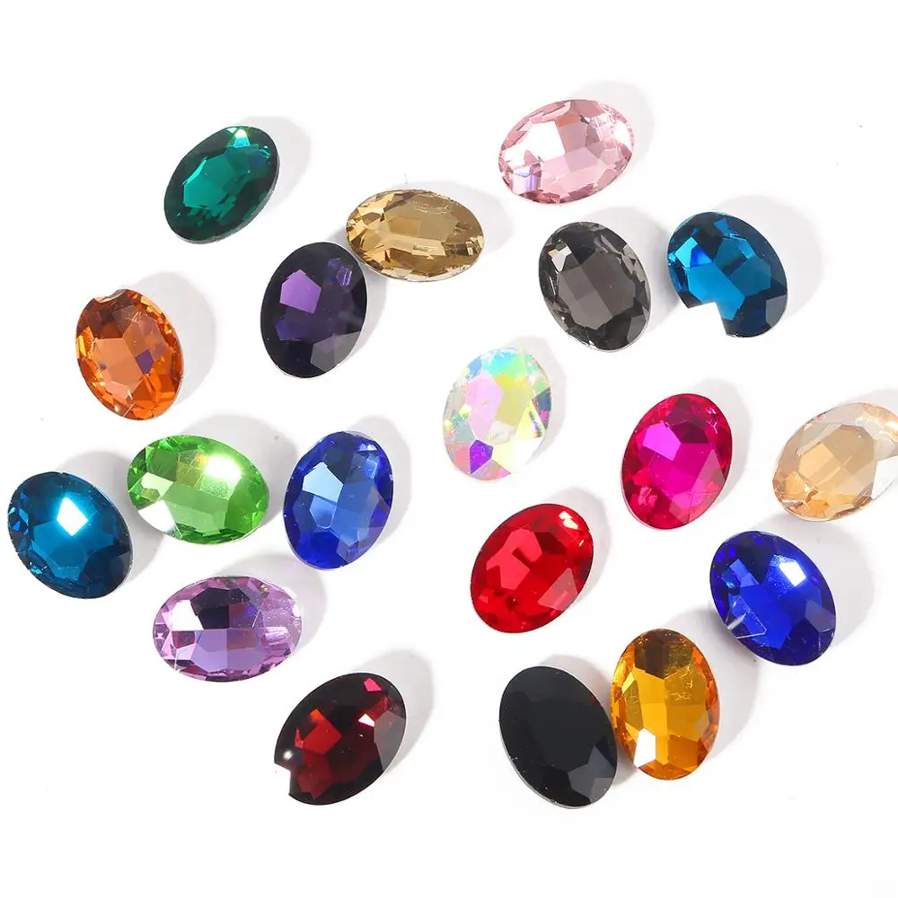 20 Colors 6 Sizes Sewing Oval Shape Faceted Glass Rhinestones Strass Crystal Beads for DIY Craft Clothes Decoration