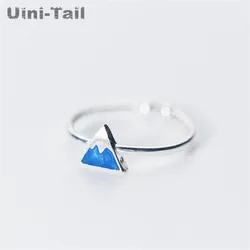 Uini-Tail hot new 925 Tibetan silver blue snow mountain drawing Epoxy opening ring Korea fashion trend iceberg triangle jewelry