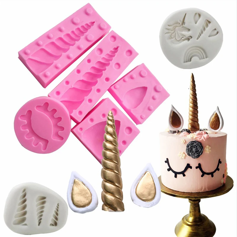 7pcs Unicorn Horn Ears Eyelash Silicone Mold Form Cake Decorating Tools Chocolate Gumpaste Sugarcraft Baking Confectionery Tool