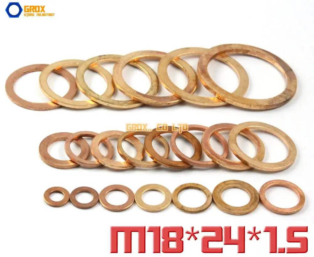 

30 Pieces M18 x 24 x 1.5mm Copper Flat Washer Seal Washer