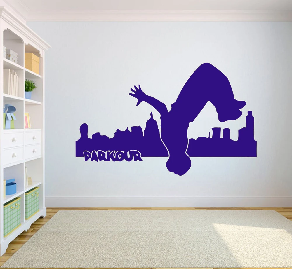 Parkour Wall Decal Boy Bedroom Decor Extreme sports Vinyl stickers Jumping Street Cities Street Sport Decals for Man Cave D955