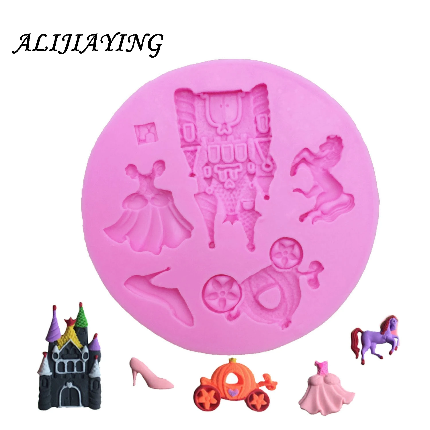 1Pcs Fairy Dress Castle Glass High heels Horse pumpkin car Shape Silicone Molds princess Cake Decoration Tools D0527