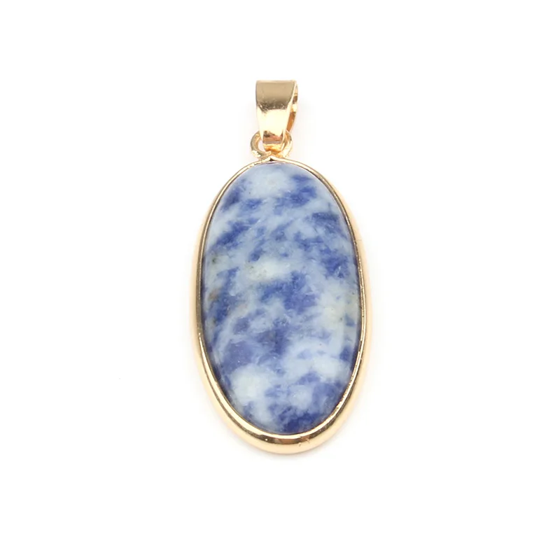 Natural Stone Pendant Oval Shape Pendants Agat Lapis Lazuli Charms for Necklaces Jewelry Making 4*1.6*0.6mm