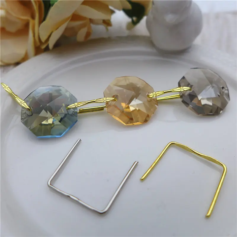 14mm Crystal octagon link Square Bowtie Buckle / clips Chandelier DIY Metal copper Bead Connector lamps Curtain wedding 220pcs