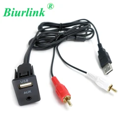 Biurlink Car 3.5mm 2RCA Audio Jack to AUX USB Male Dash Flush Mount Adapter for Mitsubishi outlander 3