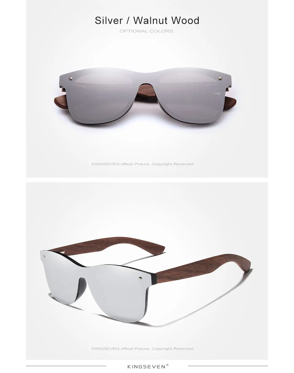 KINGSEVEN 2024 Handgefertigte Serie Herren-Sonnenbrille Polarisierte Walnuss-Holz-Spiegelbrille Damen Vintage Oculos de Sol mit Holzetui – Detail 7