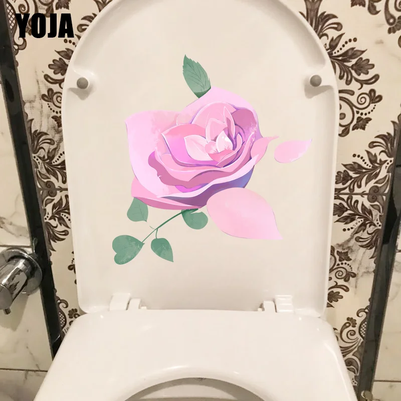 YOJA 22.6*23.8CM Hand Painted Watercolor Pink Rose Bedroom Decor Modern Art Toilet Sticker T1-1142