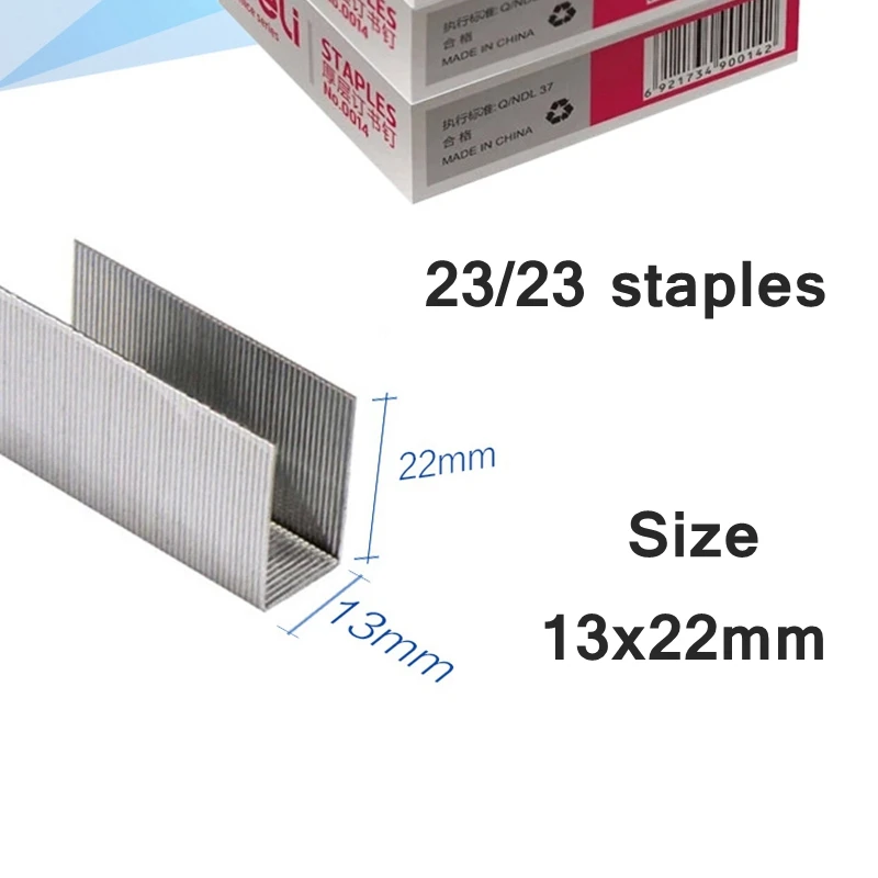 1000 sztuk/partia Deli 0014 zszywacz ciężki zszywki 23/23 zszywki 13x22mm zszywki pojemność wiązanie 200 stron 70g papiery