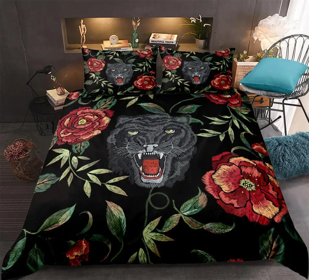 Retro Wolf Bedding Set Adults Duvet cover set Animals floral pattern bedclothes with pillowcase bed set home Textiles