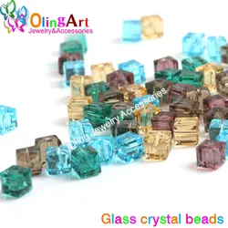 OlingArt 6MM 75pcs Multicolor mixed straight hole square section crystal glass beads DIY bead choker necklace jewelry making