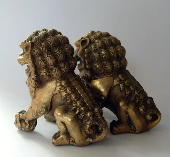 

Rare Old Pair Qing Dynasty copper lion Statue/ Sculpture,best collection&adornment,free shipping