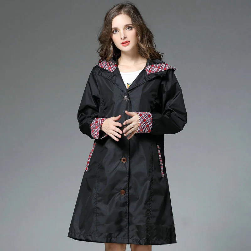 

New Fashion Women Lightweight Thin Raincoat Poncho Ladies Waterproof Long Slim Black Rainware Adults Outdoor Windproof Rain Coat