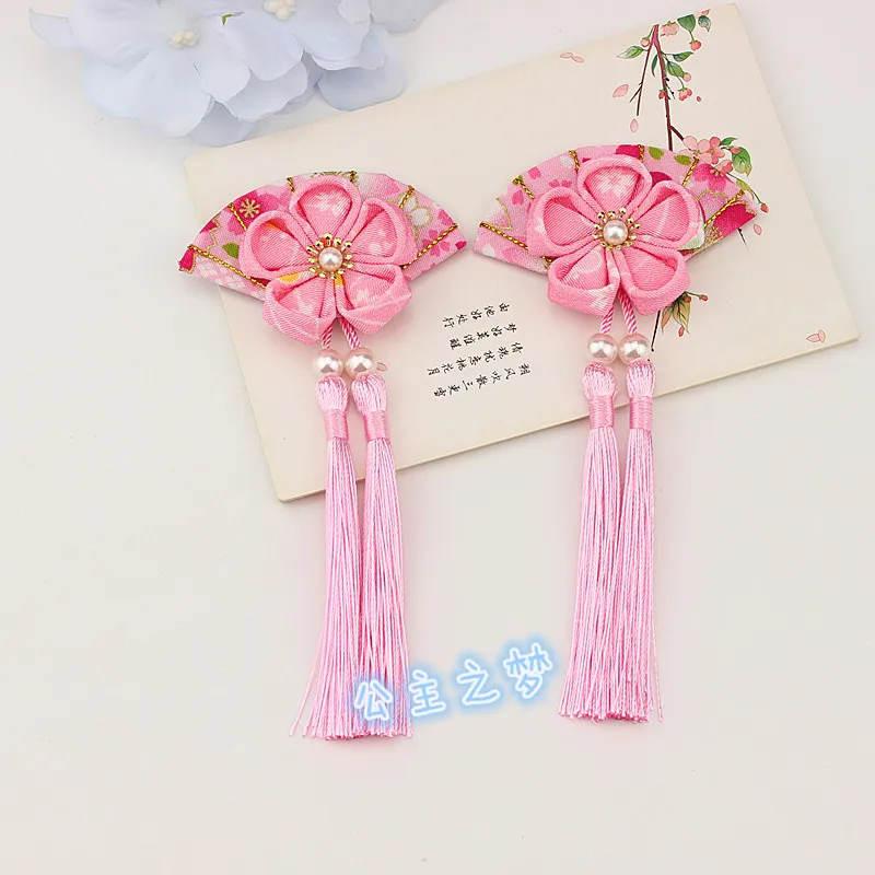 Japanese Style Kanzashi Hair Pin Clips Ornament Tassel Fan Flower For Graduation Wedding Festival Gift Kimono Yukata HW022-01