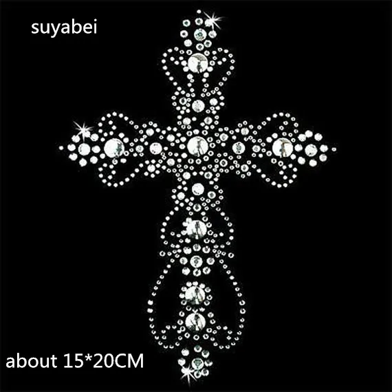 2pc/lot Big Cross hot fix rhinestone transfer motifs iron on rhinestone motifs  iron on transfer patches for shirt