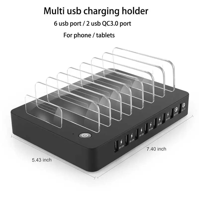 Multi Usb Charge Stand For Samasung Iphone QC3.0 Fast Charging Station For Huawei Xiaomi New Quick Usb Charger EU US UK AU Plug