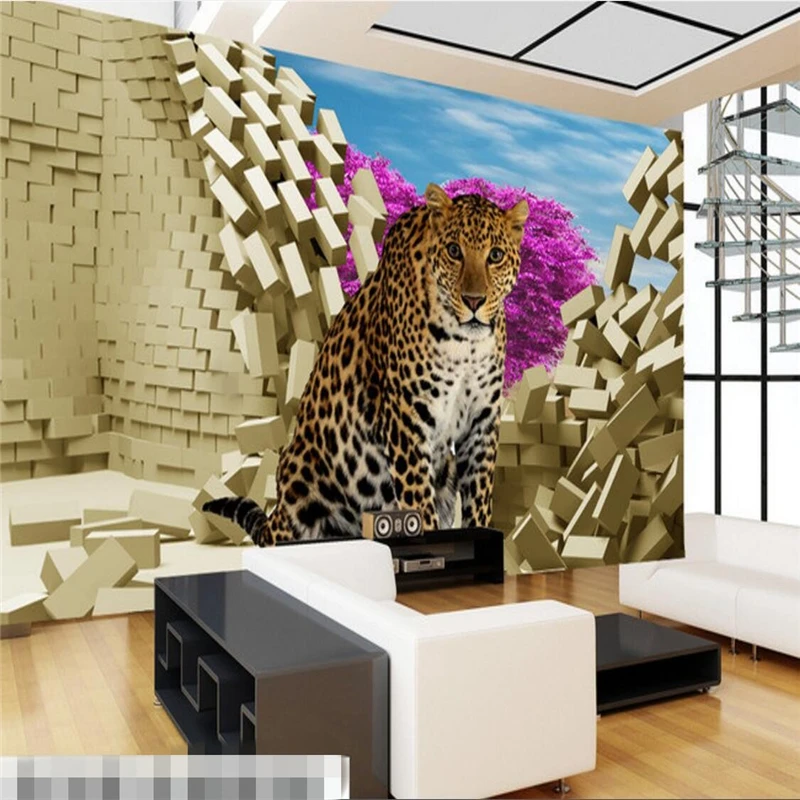 beibehang papel de parede Custom Photo Wallpaper Wall Stickers 3D Folders Beautifully Leopard TV Living Room Bedroom Background