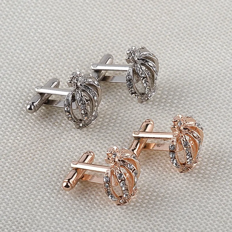 Shiny Rhinestones Imperial Crown Cufflinks for Women Men Wedding Party Jewelry Gifts Fashion Cuff Links Wholesale Dropshipping