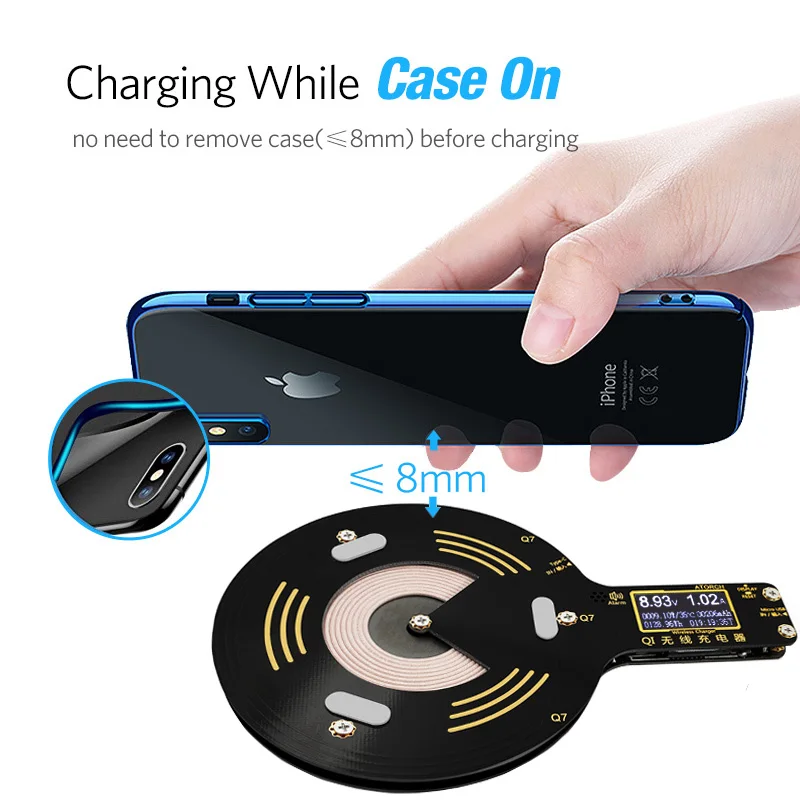 ATORCH Qi Wireless Charger Mobile phone tester for iPhone X 8 Plus Samsung Galaxy S8 S9 S7 usb fast charger lcd tester display