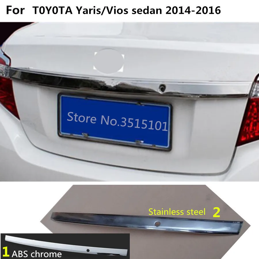 Car Stainless Steel/ABS Chrome Rear License Plate Door Trunk Tailgate Plate Trim Hood For Toyota Vios/Yaris Sedan 2014 2015 2016