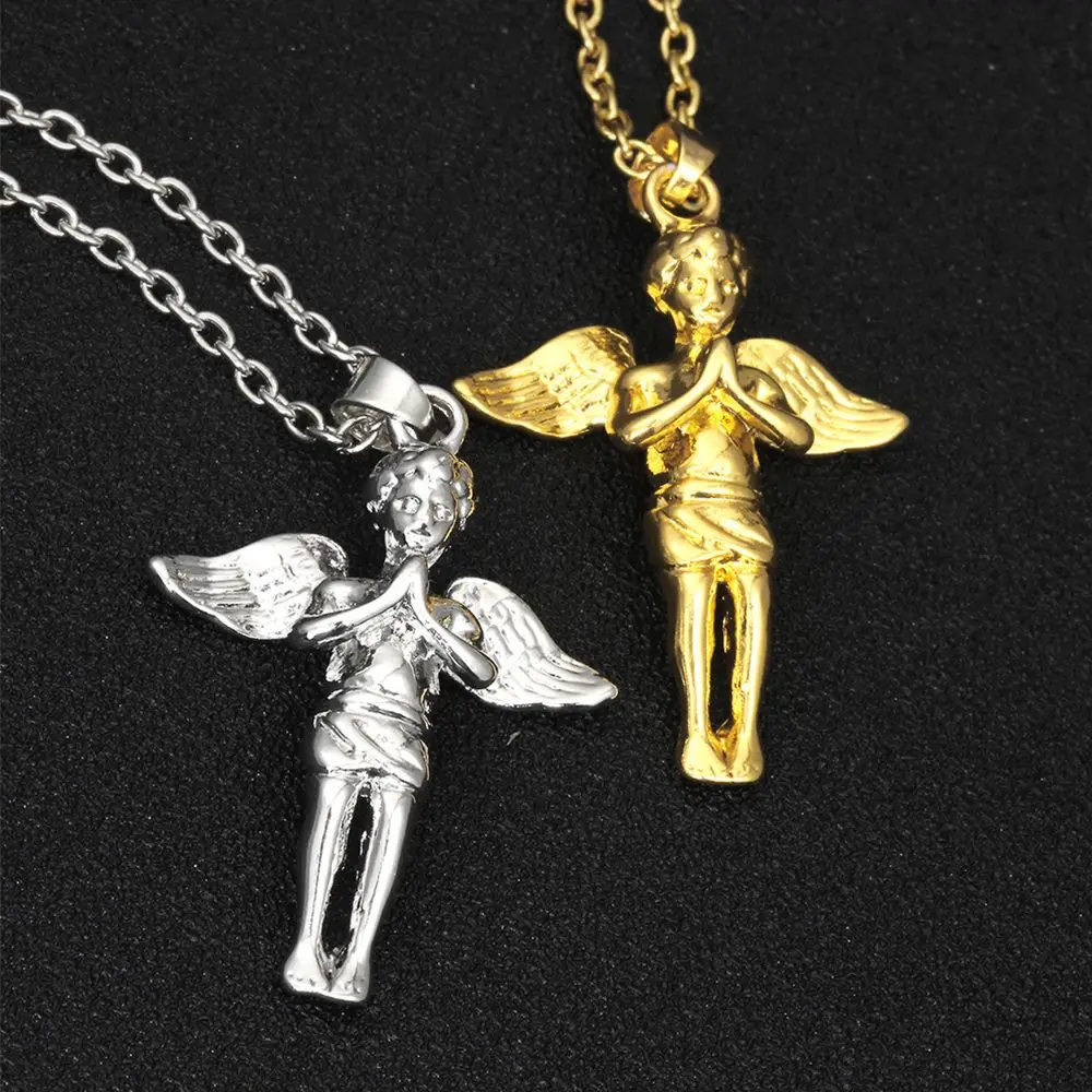 Personality High Grade Alloy Angel Pendant Necklace Pure Gold Color Link Chain Hip-hop Necklace Jewelry For Men Women