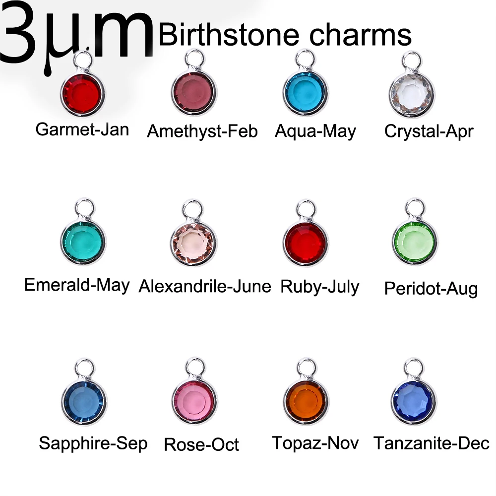 

3UMeter 12pcs/lot Mixed Birthstone Charms 6mm Glass Crystal for Personalized Necklace(Jan-Dec. 1c of each month) Accessories