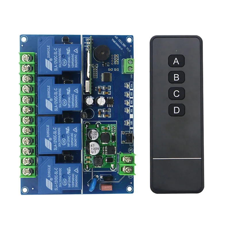 Wide voltage 12V 24V 36V 48V  4CH 30A long distance RF Wireless Remote Control Switch  Learning Code Momentary Toggle Latched