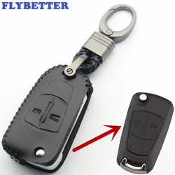 FLYBETTER Genuine Leather 2Button Flip Key Case Cover For Vauhxall Opel Astra H Corsa D Insignia Vectra Zafira Signum