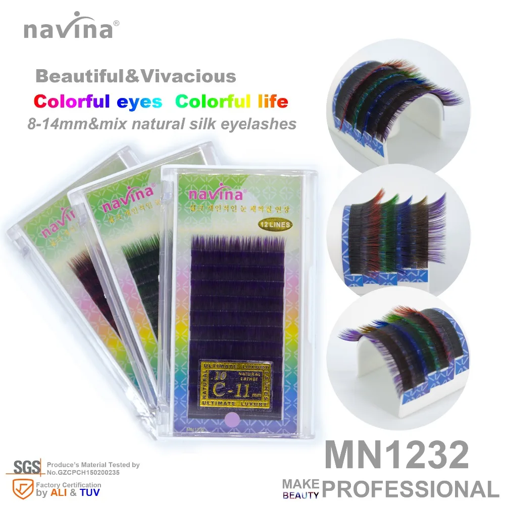 

navina Black to colors silk false eyelashes of makeup,Curl CD,Thickness 0.07-0.10mm,Length 8-14mm mix