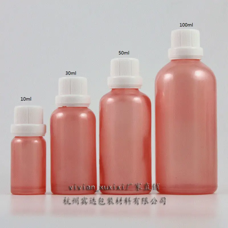 50pcs wholesale 10 ml pink color Glass Essential Oil container With white burglarproof screw cap, glass Essential Oil bottle