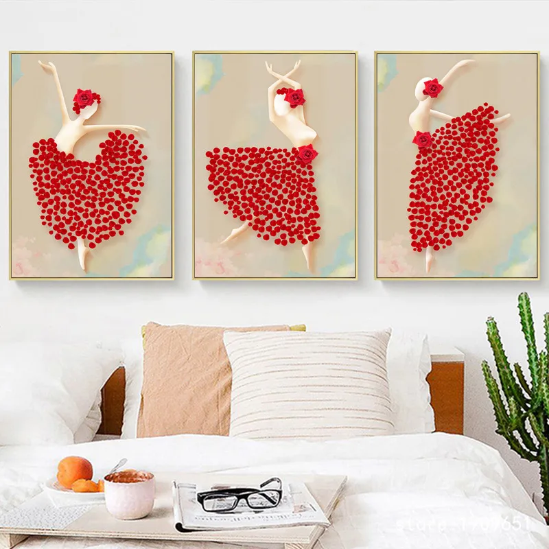 cotton no frame modern cartoon rose petals girl canvas printings oil painting printed on cotton wall art decoration pictures