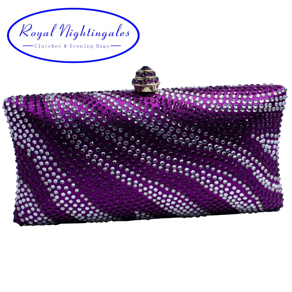 

Factory Wholesale Purple Womens Evening Bag with Rhinestone Crystal Clutch Purse