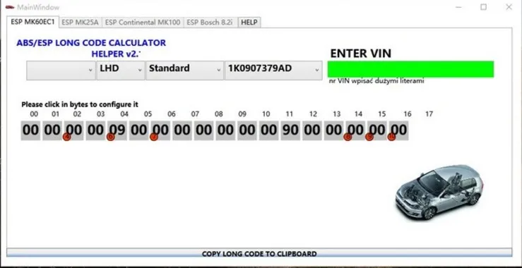 for VW ABS ESP Long Code Calculator Helper  MK60EC1