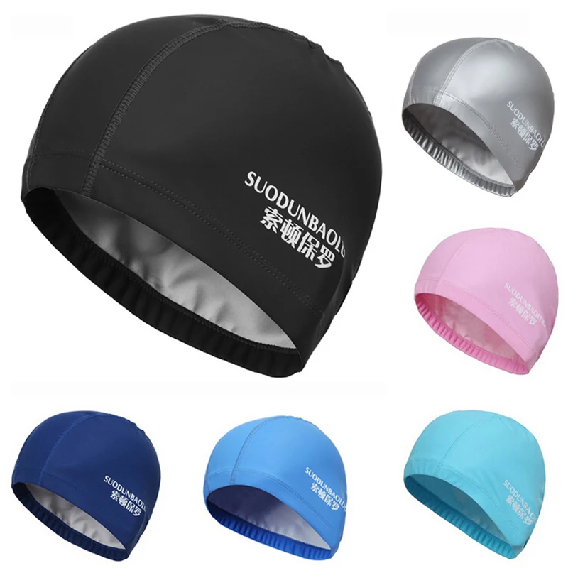 Swimming Accessories Adults Men/Women High Elastic Waterproof PU Fabric Protect Ears Long Hair Sports Swim Pool Hat Swimming Cap