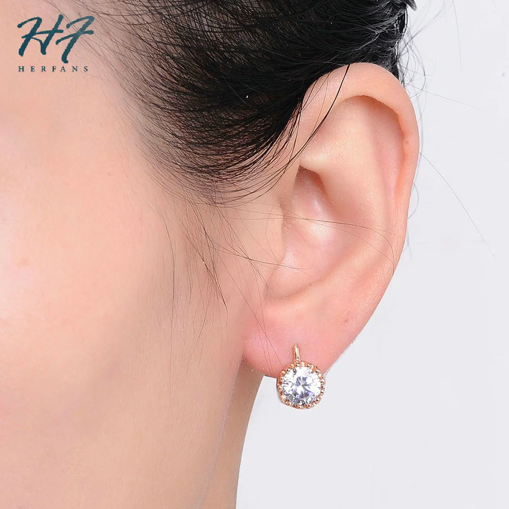 Crown Style Wedding Earrings For Women Rose Gold Color Vintage Shiny Cubic Zircon Crystal Jewelry Women\'s Earing E610 E611