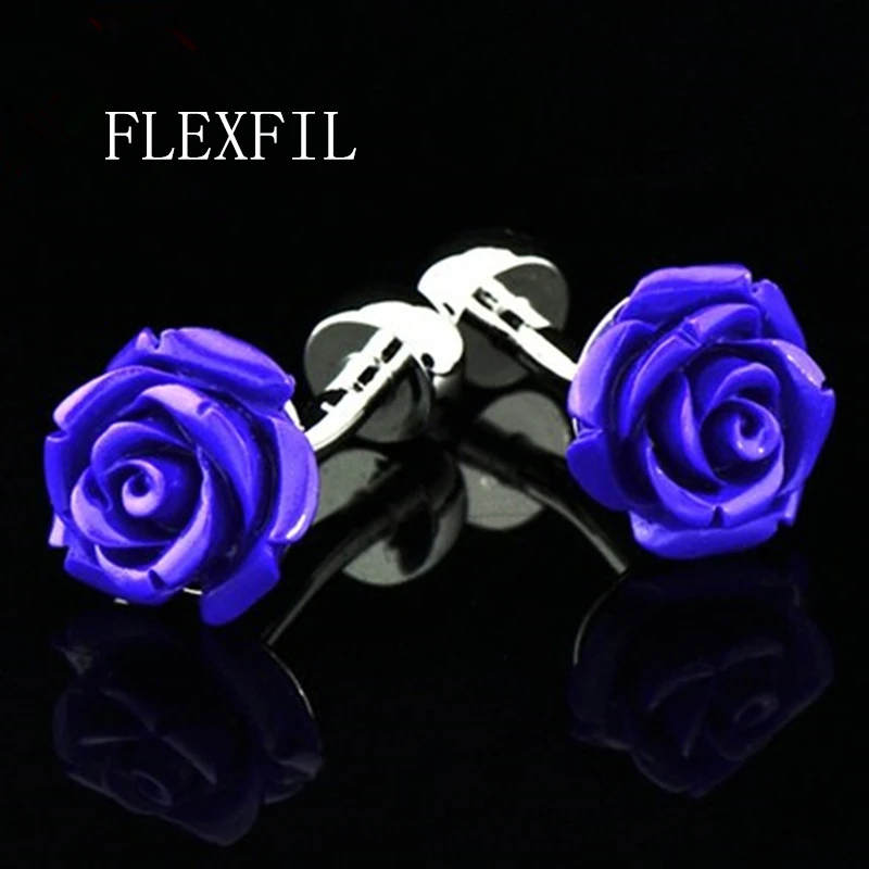 FLEXFIL Jewelry French shirt Fashion cufflinks for mens Brand Red Rose Cuff link Wholesale Button High Quality Wedding Male Gift