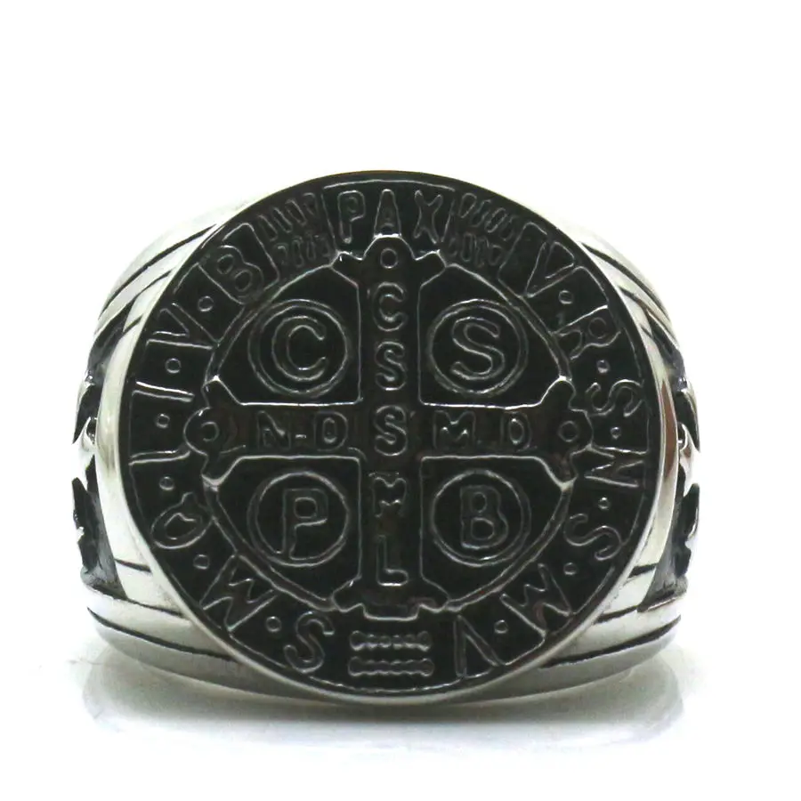 CSPB CSSML NDSMD Unisex 316L Stainless Steel Saint Benedict of Nursia Catholic Church Christianity Jesus Exorcism Ring