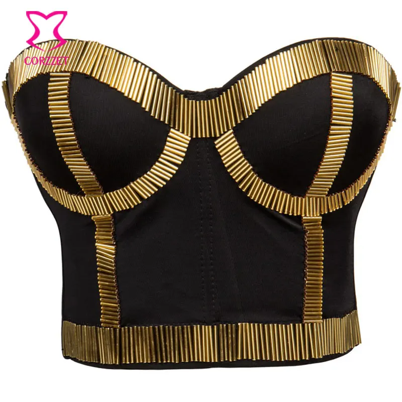 

Plus Size Bralette Bustier Crop Top Push Up Bra Sexy Tube Beads Stud Bras For Women Burlesque Club Dancewear Punk Rave Brassiere