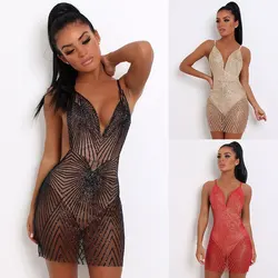 BKLD Sheer Summer Dress Women Sexy Clubwear Spaghetti Strap Dress senza maniche con scollo a v Backless Bodycon Mini Party Dress 2024 nuovo