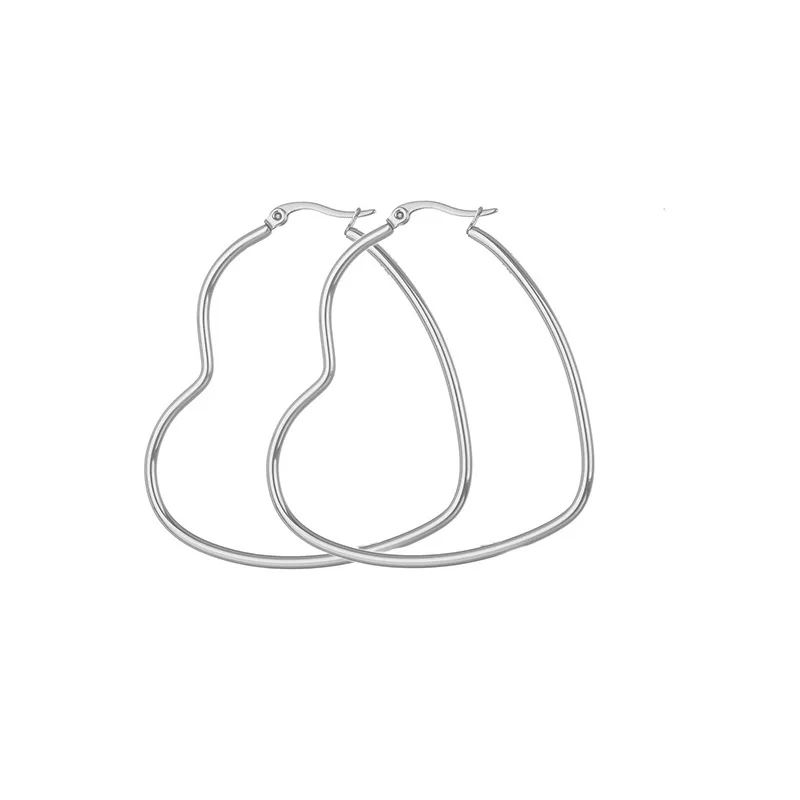 1 Pair Women Earrings Stainless Steel Rounded/Heart Shaped Smooth Big Large Earrings Hypoallergenic Jewelry 30-60mm