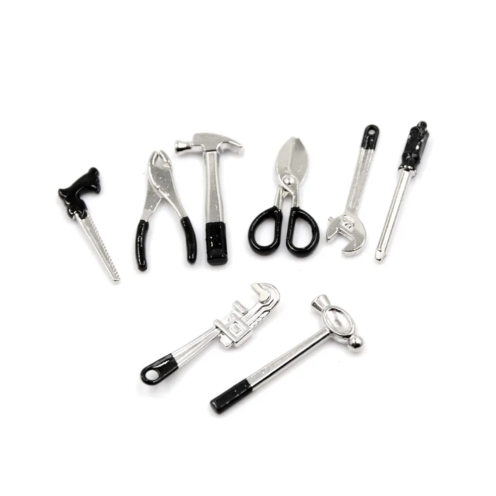 Dolls House Miniature 1:12 8pcs Metal Hand Tool Set 1 Scissors/wrench/caliper/screwdriver/plier/saw 2 Hammers