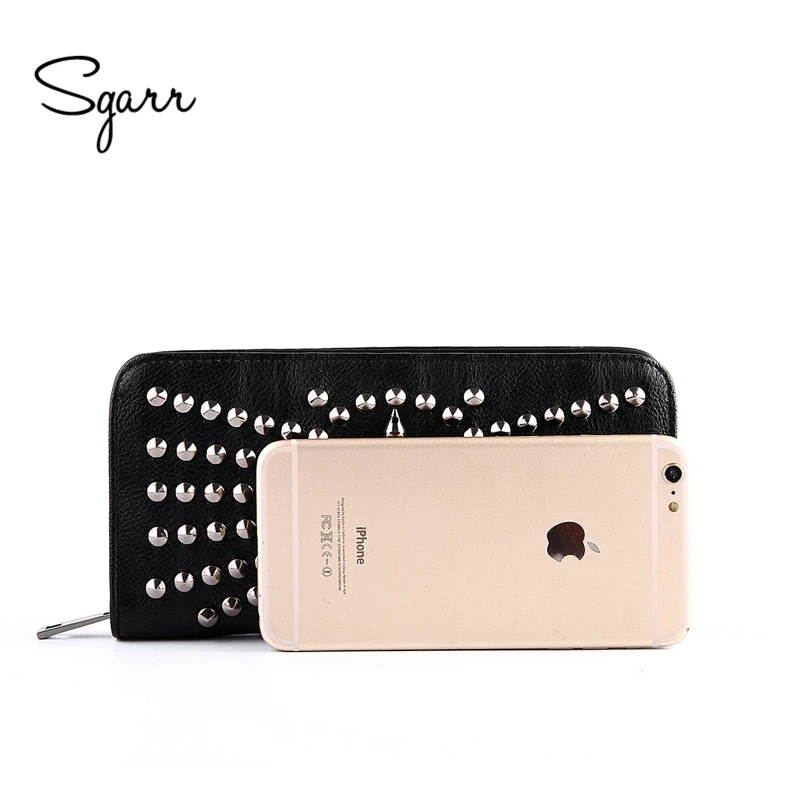 SGARR Women Famous Brand Wallet Luxury Long Wallets Female Leather Vintage Skull And Rivet Women Clutch Bag Designer Purses