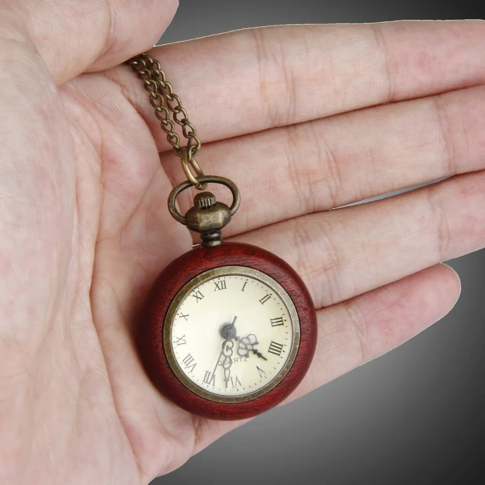 6062 Vintage Red Wood Pocket Watch Round Transparent Quartz Wall Watch Men's and Women's Universal Clock Gift