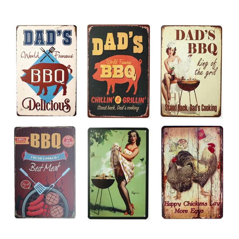 DAD'S BBQ Retro Plaque Wall Decor for Bar Pub Kitchen Party Zone Vintage Metal Signs Poster Plate Home Decor 20*30cm