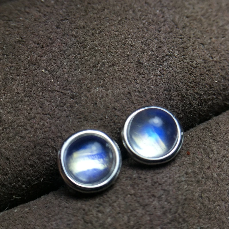 

The simplest style, 925 silver natural moonstone stud earrings, blue moonstone, crystal clean, high-end gemstones