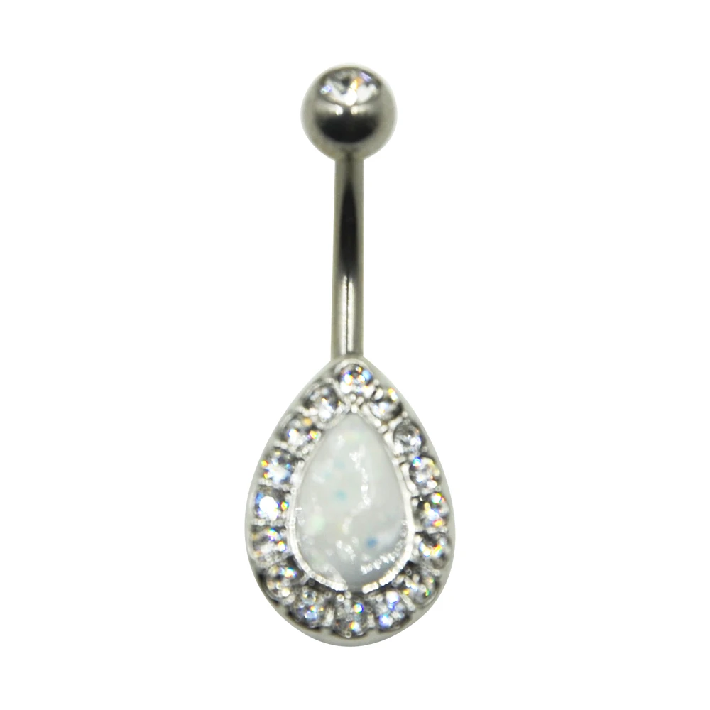 Showlove Water Drop Rainbow Glitter CZ Stone Belly Button Ring with CZ gem 14g Navel Piercing Bar Body Jewelry