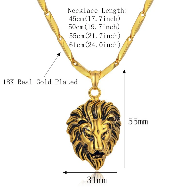 316L Stainless Steel Lion Head Necklaces Pendant Mens Gold Color RU Hot Link Chain & Pendant Punk Jewelry For Man Male