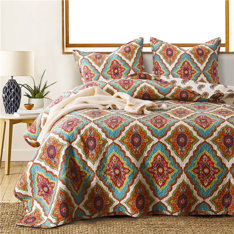 Quality Vintage Print Quilt Set 3PCS bedding Wash cotton Quilt Bed Covers Aircondition Bedspread Pillowcase King Size Coverlet