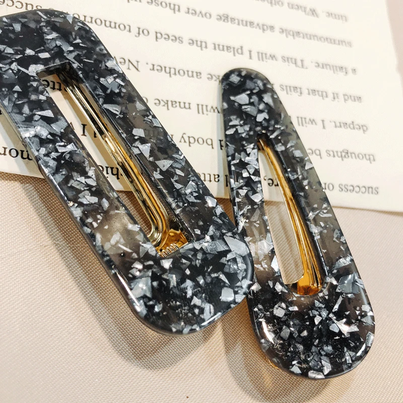 Korean Fashion Women Girls Acrylic Hair Clips Geometric Vintage Resin   Hollow Rectangle Hairpins Barrettes Hair Accessories